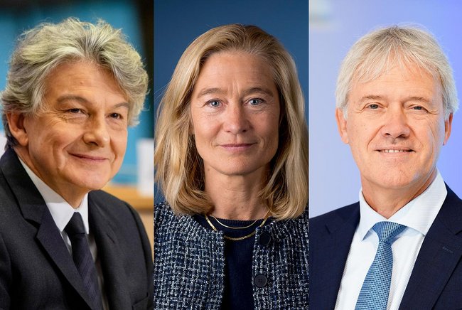 European Commissioner Thierry Breton, Dutch minister Micky Adriaansens and ASML CEO Peter Wennink
