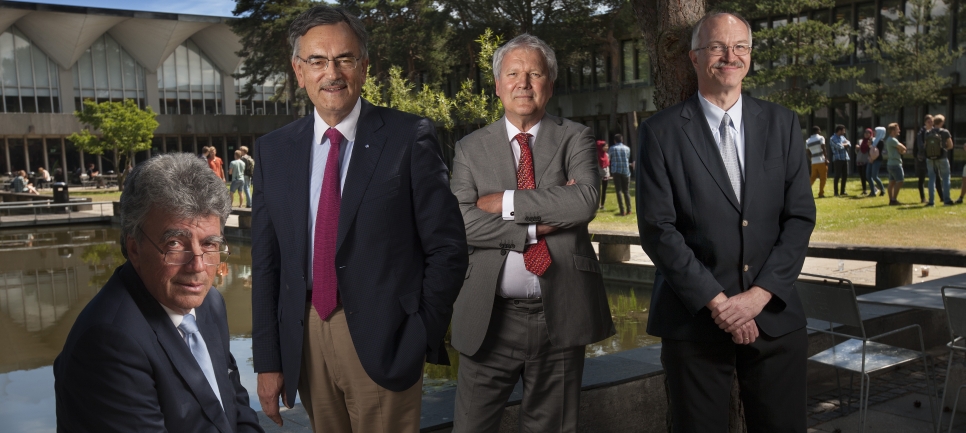 Clockwise from left: President Patrick Aebischer (EPFL), President Wolfgang A. Herrmann (TUM), Rector Magnificus Hans van Duijn (TU/e) and President Anders Overgaard Bjarklev (DTU).