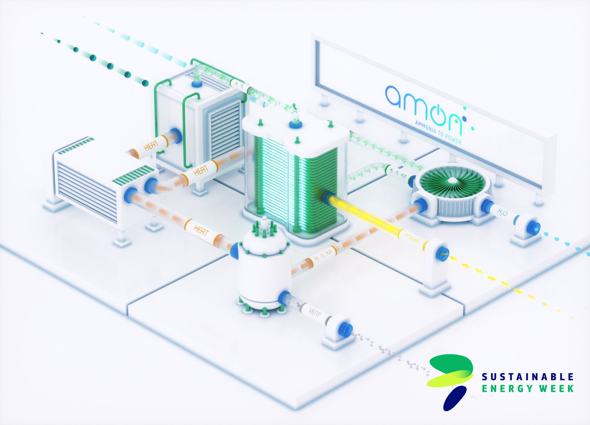 Illustration of DTU's Amon project, which demonstrates a novel system to utilise and convert ammonia into electric power. The presentation of the project is part of a session during European Sustainable Energy Week
